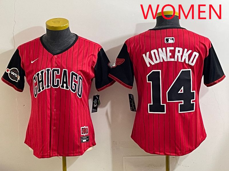 Women 2025 Chicago White Sox #14 Konerko Red Stripe Joint Name Nike MLB Jersey style 8